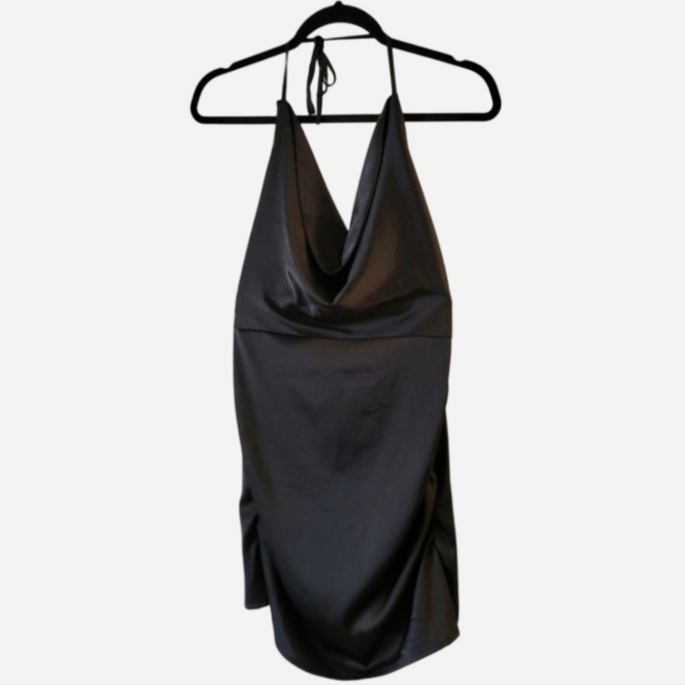 Nasty Gal Dress Black Mini Halter 6 Ruched Open Backless Sleeveless